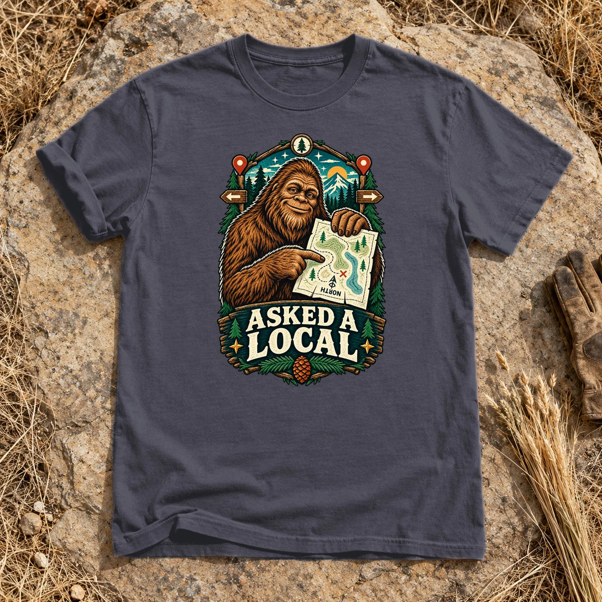 Asked A Local Bigfoot Graphic Tee on Navy Premium Tee