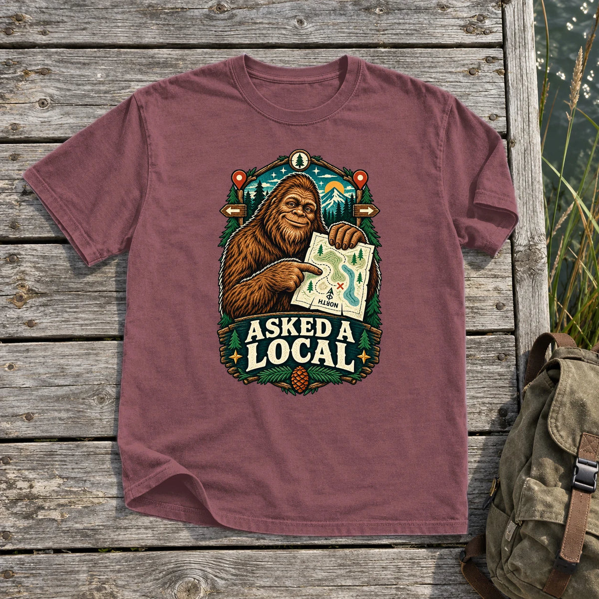 Asked A Local Bigfoot Graphic Tee on Brick Premium Tee