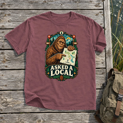Asked A Local Bigfoot Graphic Tee on Brick Premium Tee