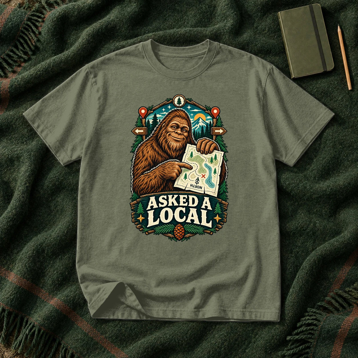 Asked A Local Bigfoot Graphic Tee on Moss Premium Tee