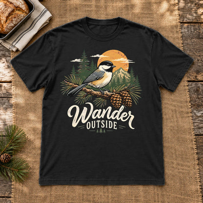 Wander Outside Chickadee Graphic Tee on Black Everyday Soft Tee
