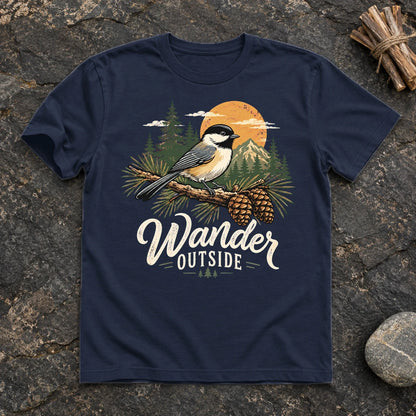 Wander Outside Chickadee Graphic Tee on Navy Everyday Soft Tee