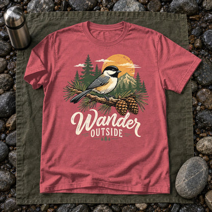 Wander Outside Chickadee Graphic Tee on Heather Red Everyday Soft Tee