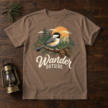 Wander Outside Chickadee Graphic Tee on Espresso Premium Tee