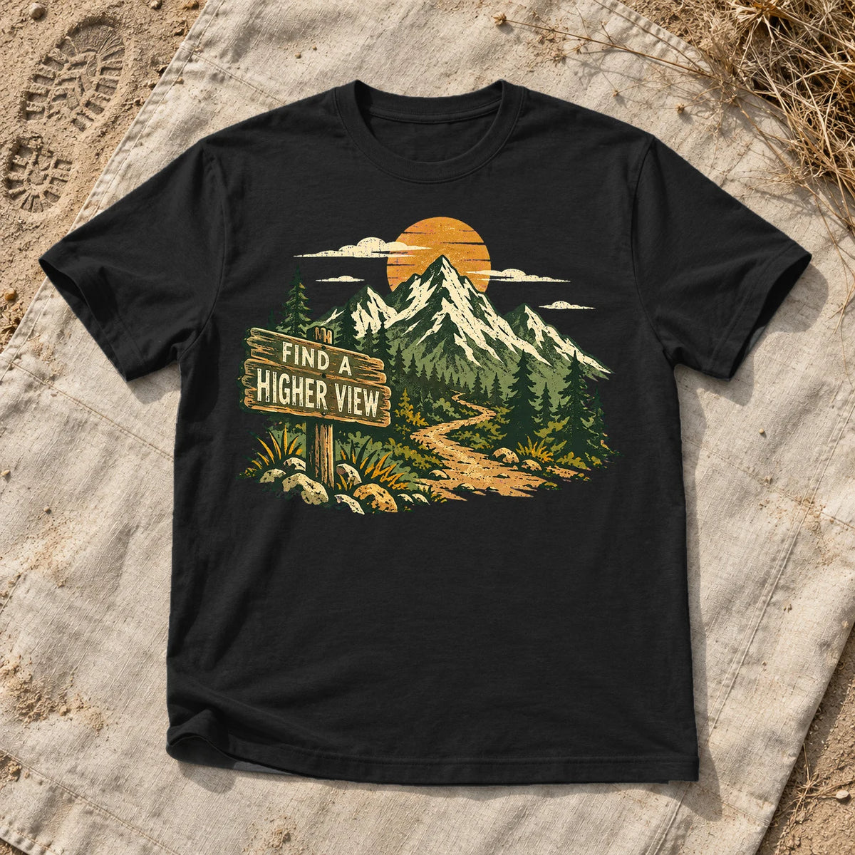 Find A Higher View Mountain Graphic Tee on Black Everyday Soft Tee