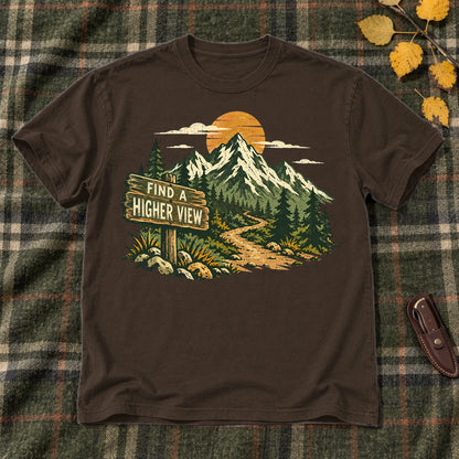 Find A Higher View Mountain Graphic Tee on Dark Chocolate Everyday Soft Tee