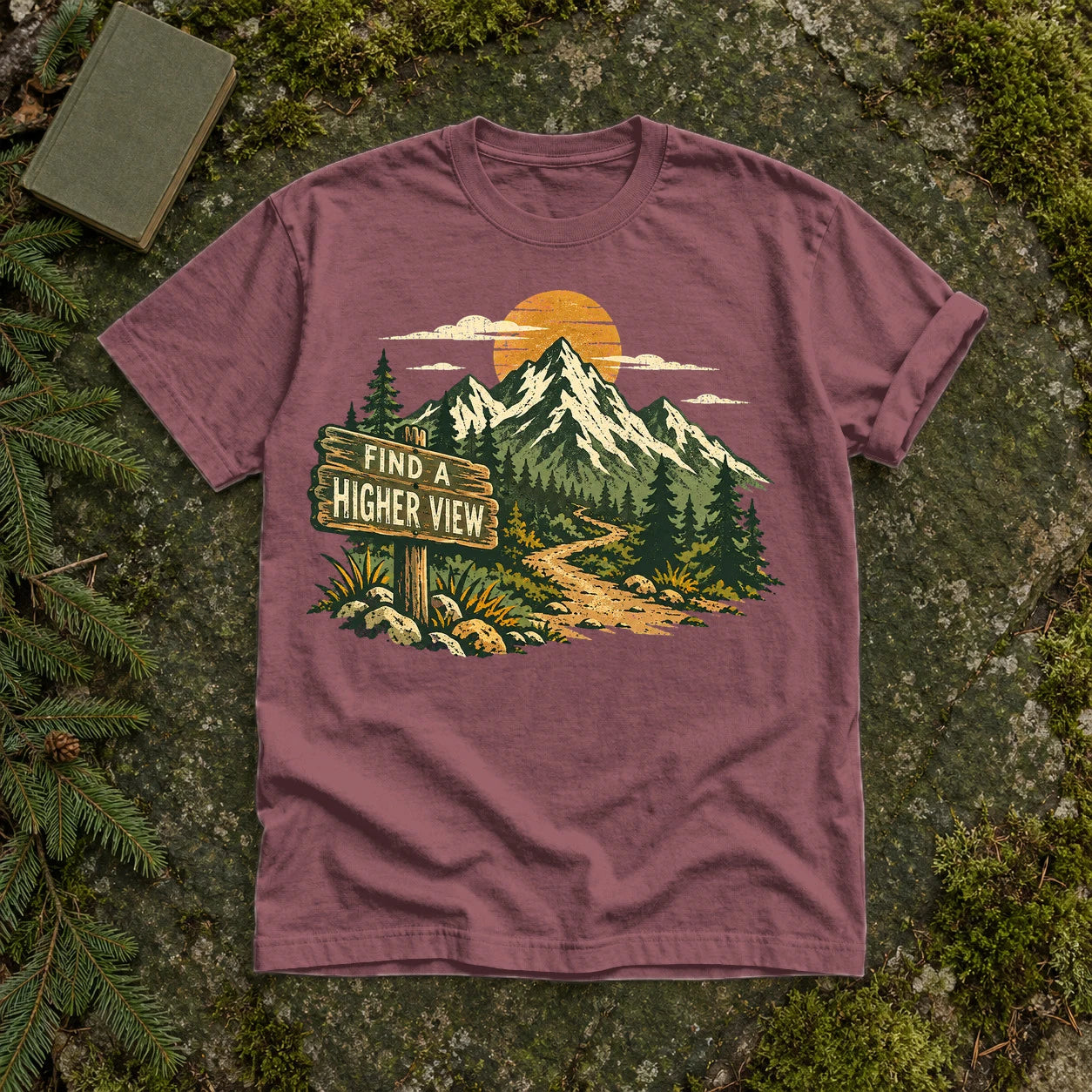 Find A Higher View Mountain Graphic Tee on Brick Premium Tee
