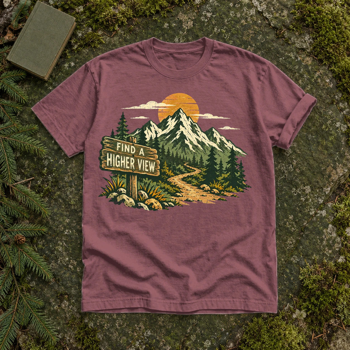 Find A Higher View Mountain Graphic Tee on Brick Premium Tee
