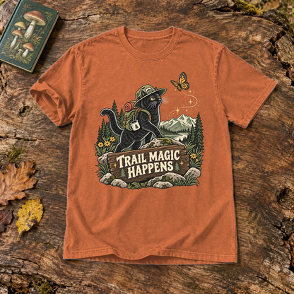 Trail Magic Happens Cat Graphic Tee on Yam Premium Tee