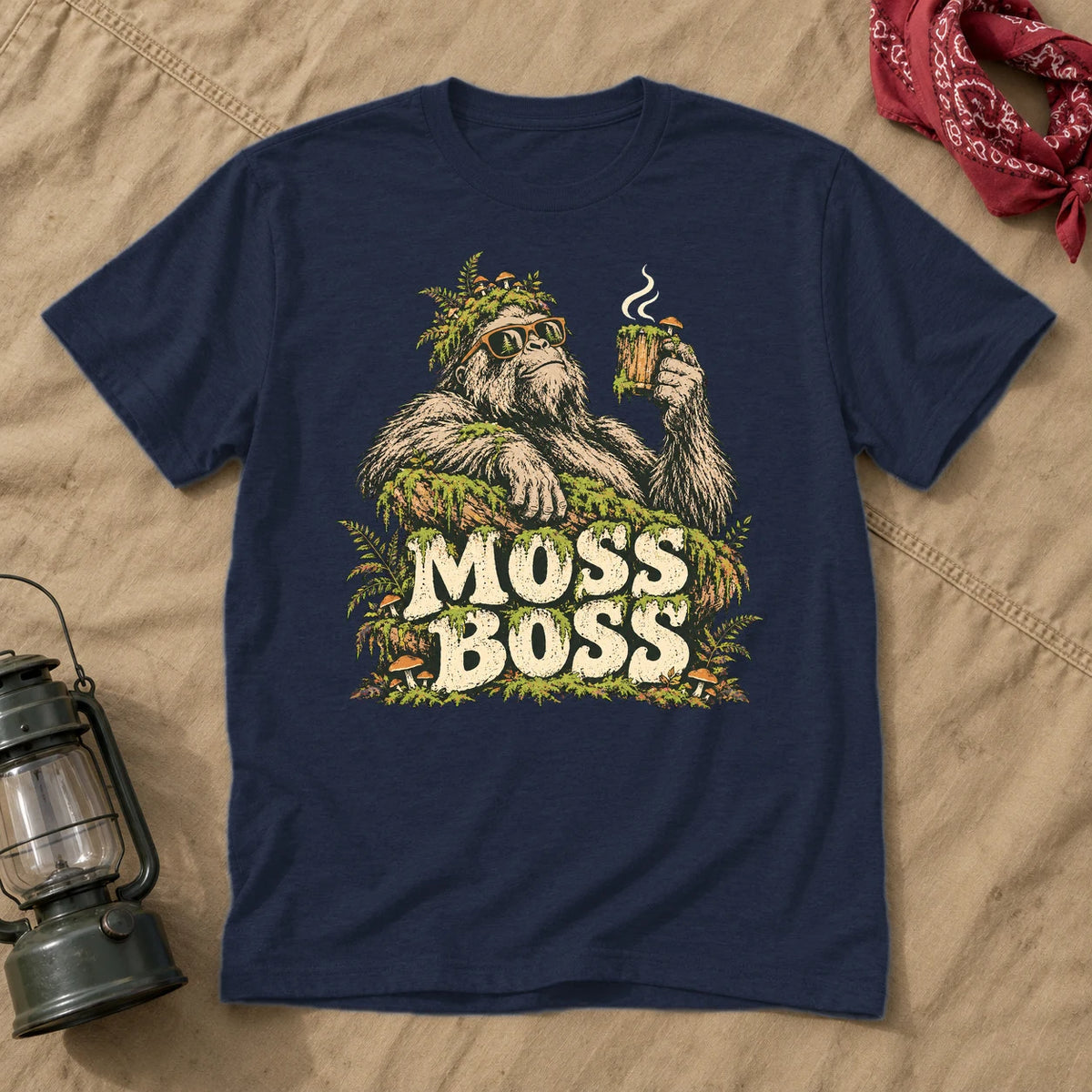 Moss Boss Sasquatch Graphic Tee on Navy Everyday Soft Tee