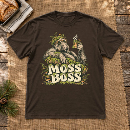 Moss Boss Sasquatch Graphic Tee on Dark Chocolate Everyday Soft Tee