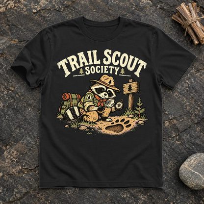 Trail Scout Society Raccoon Graphic Tee on Black Everyday Soft Tee