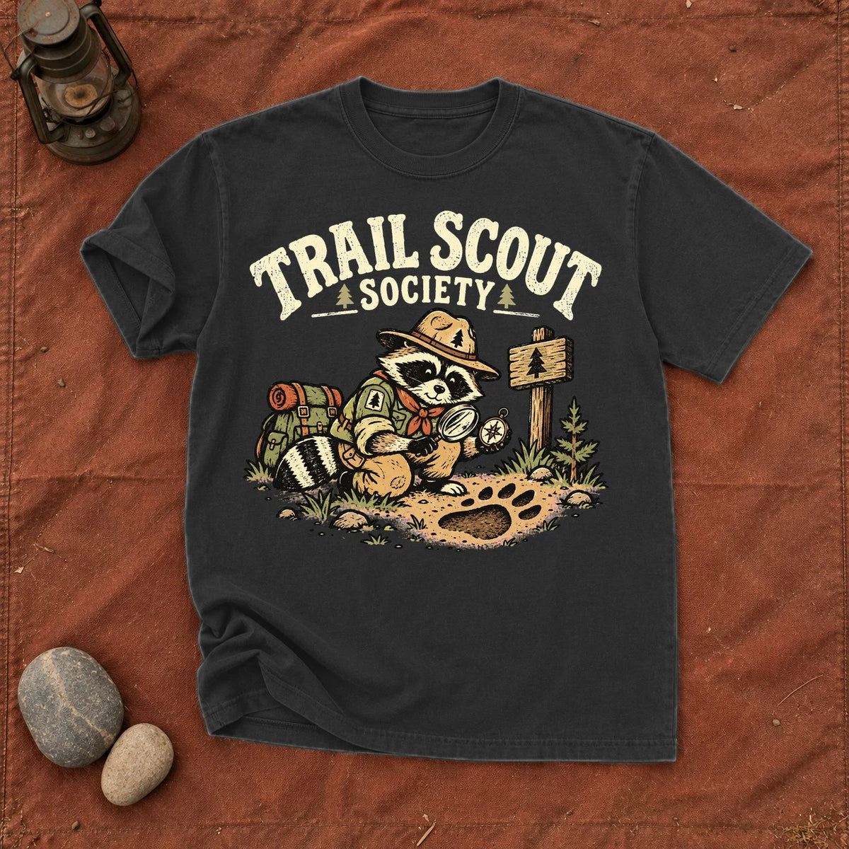 Trail Scout Society Raccoon Graphic Tee on Black Premium Tee