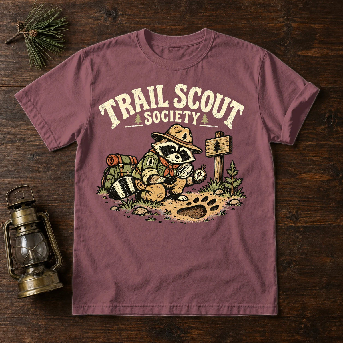 Trail Scout Society Raccoon Graphic Tee on Brick Premium Tee