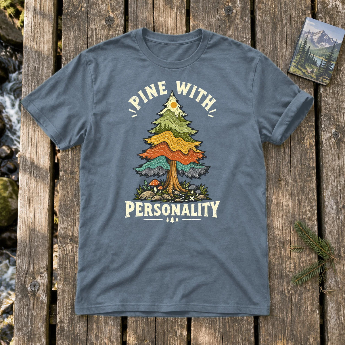Pine With Personality Graphic Tee on Heather Indigo Everyday Soft Tee
