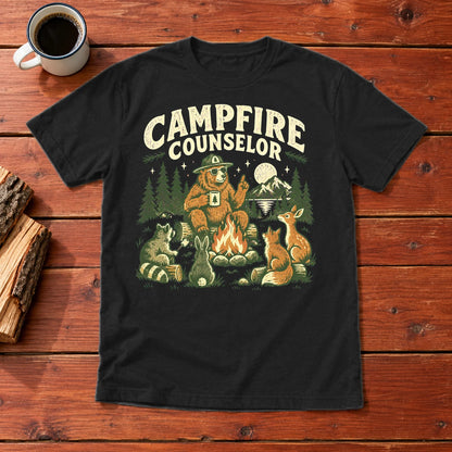 Campfire Counselor Graphic Tee on Black Everyday Soft Tee