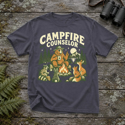 Campfire Counselor Graphic Tee on Navy Premium Tee