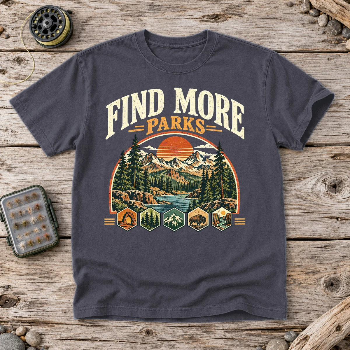Find More Parks Vintage Graphic Tee on Navy Premium Tee