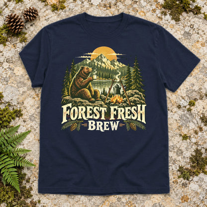 Forest Fresh Brew Bear Graphic Tee on Navy Everyday Soft Tee