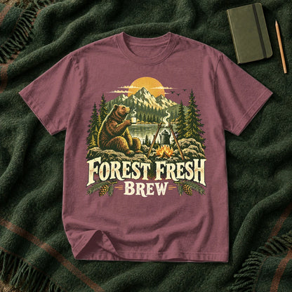 Forest Fresh Brew Bear Graphic Tee on Brick Premium Tee