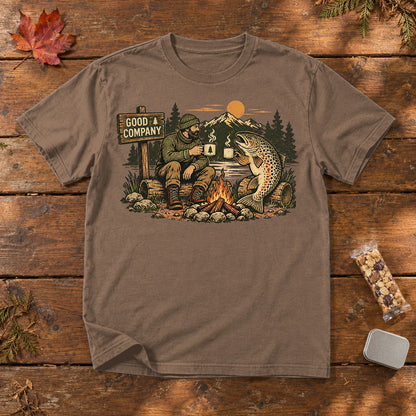 Good Company Trout Campfire Graphic Tee on Espresso Premium Tee