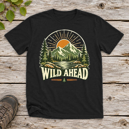 Wild Ahead Vintage Mountain Graphic Tee on Black Everyday Soft Tee