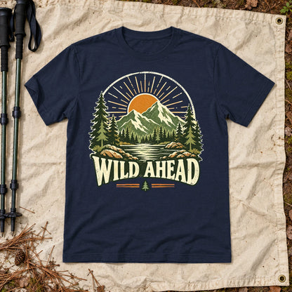 Wild Ahead Vintage Mountain Graphic Tee on Navy Everyday Soft Tee