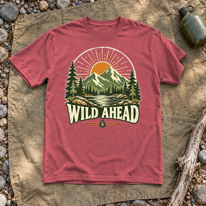 Wild Ahead Vintage Mountain Graphic Tee on Heather Red Everyday Soft Tee