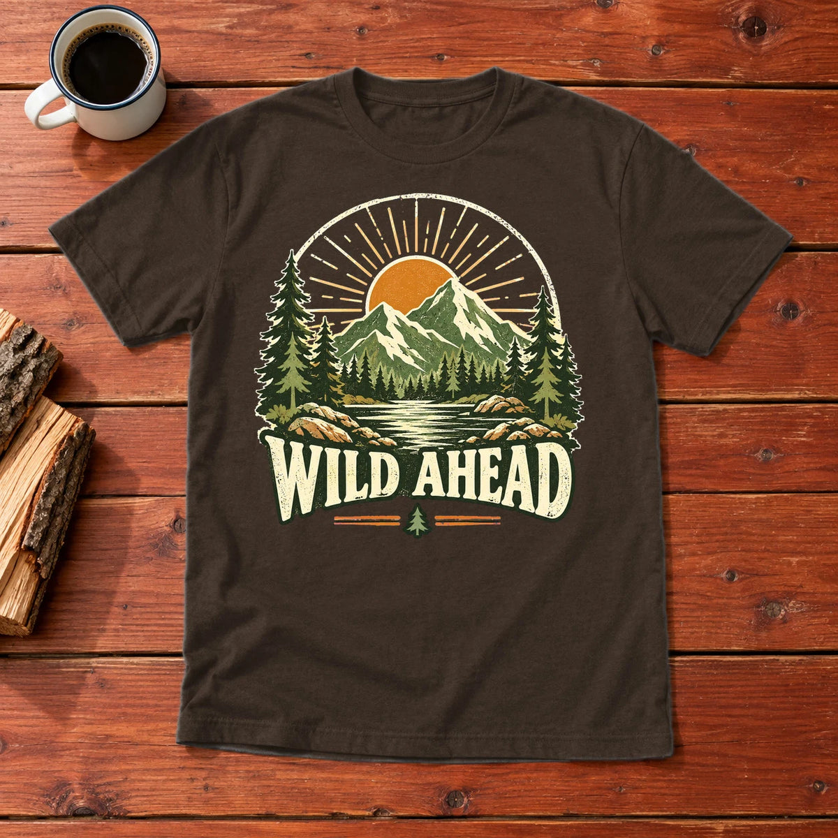Wild Ahead Vintage Mountain Graphic Tee on Dark Chocolate Everyday Soft Tee