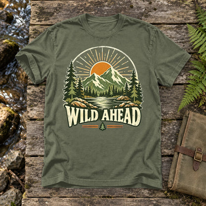 Wild Ahead Vintage Mountain Graphic Tee on Moss Premium Tee