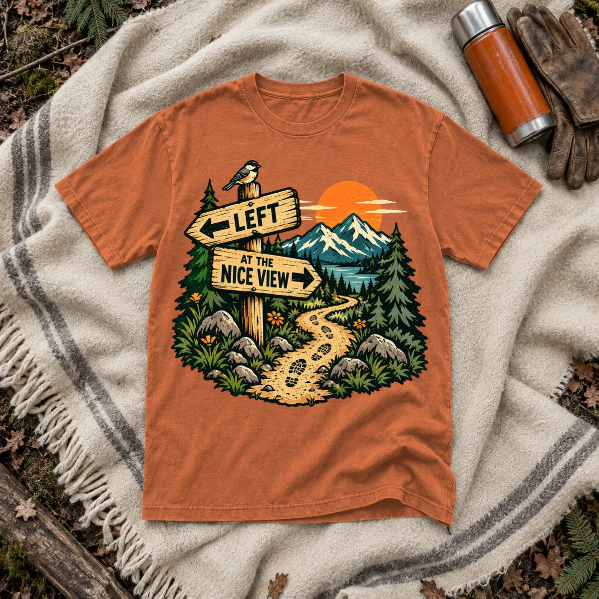 Left at the Nice View Trail Graphic Tee on Yam Premium Tee