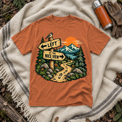 Left at the Nice View Trail Graphic Tee on Yam Premium Tee