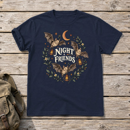 Night Friends Vintage Bats Graphic Tee on Navy Everyday Soft Tee