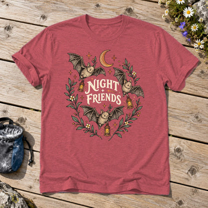 Night Friends Vintage Bats Graphic Tee on Heather Red Everyday Soft Tee