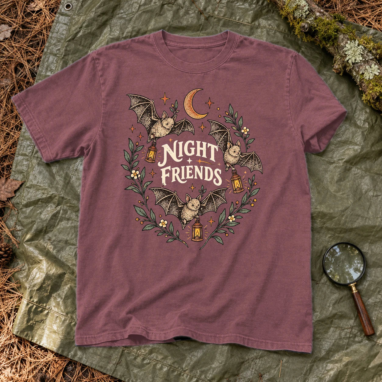 Night Friends Vintage Bats Graphic Tee on Brick Premium Tee