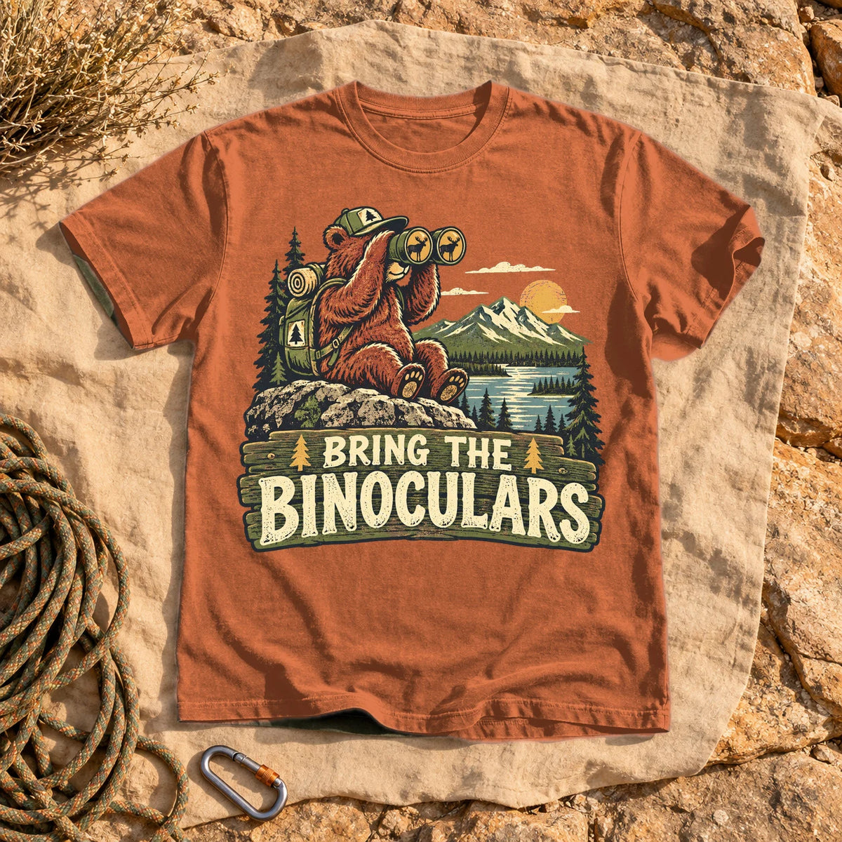 Bring The Binoculars Bear Graphic Tee on Yam Premium Tee
