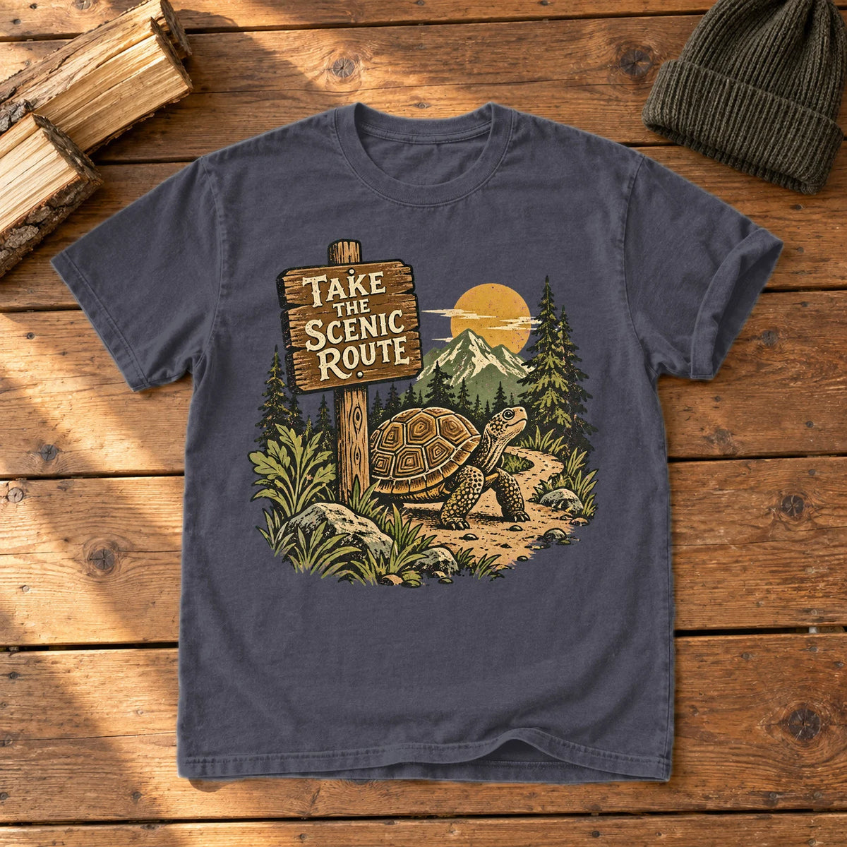 Take The Scenic Route Graphic Tee on Navy Premium Tee