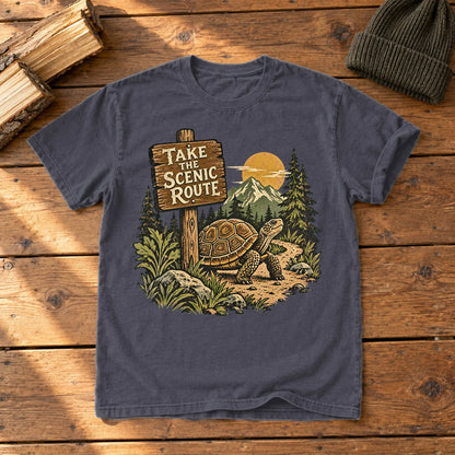 Take The Scenic Route Graphic Tee on Navy Premium Tee