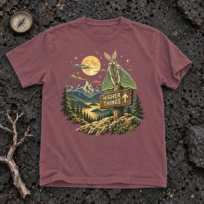 Higher Things Mountain Moth Graphic Tee on Brick Premium Tee