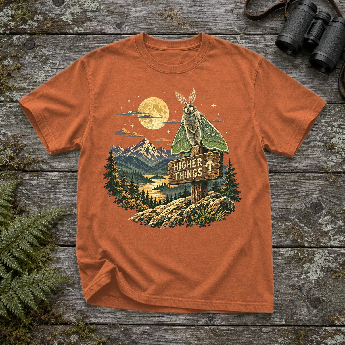 Higher Things Mountain Moth Graphic Tee on Yam Premium Tee