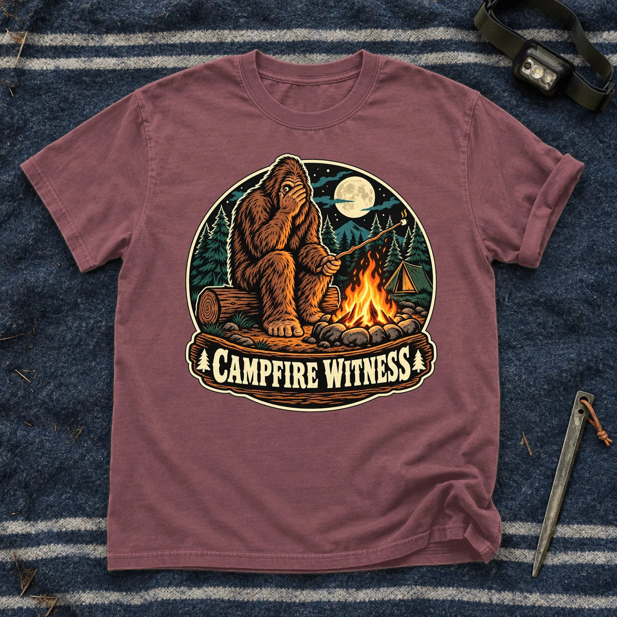 Campfire Witness Bigfoot Graphic Tee on Brick Premium Tee