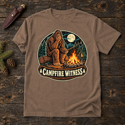 Campfire Witness Bigfoot Graphic Tee on Espresso Premium Tee