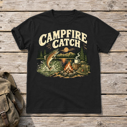 Campfire Catch Vintage Graphic Tee on Black Everyday Soft Tee