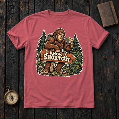 Bigfoot 'I Know A Shortcut' Graphic Tee on Heather Red Everyday Soft Tee
