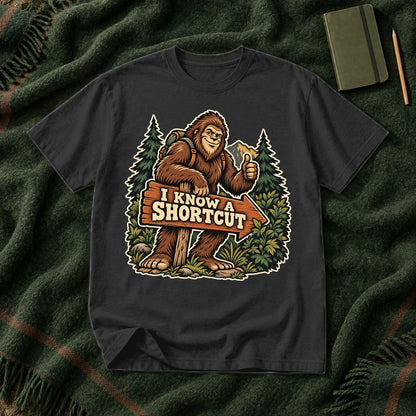 Bigfoot 'I Know A Shortcut' Graphic Tee on Black Premium Tee
