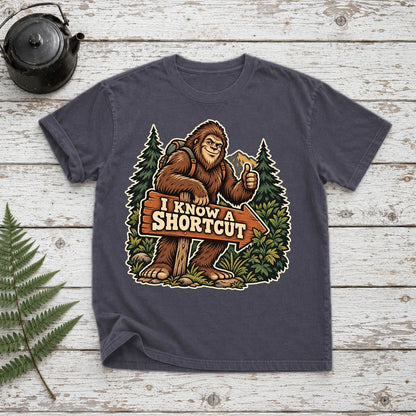 Bigfoot 'I Know A Shortcut' Graphic Tee on Navy Premium Tee