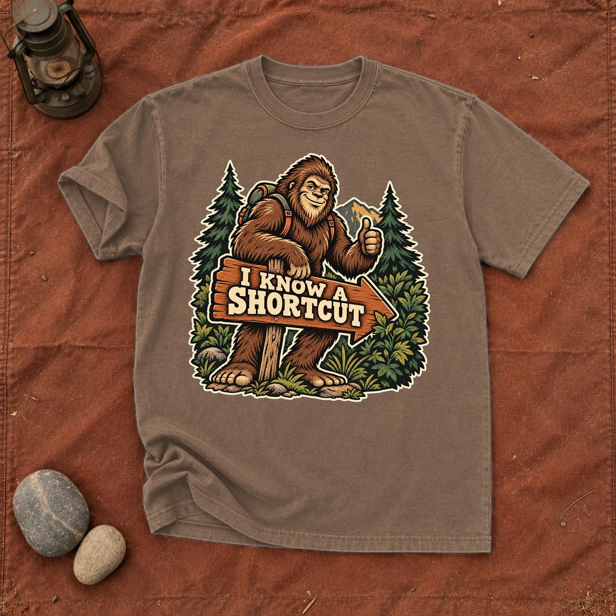 Bigfoot 'I Know A Shortcut' Graphic Tee on Espresso Premium Tee