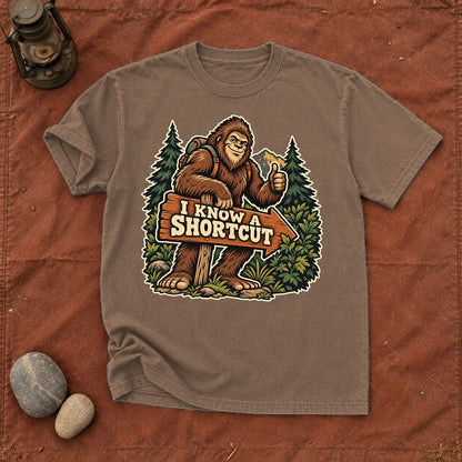 Bigfoot 'I Know A Shortcut' Graphic Tee on Espresso Premium Tee