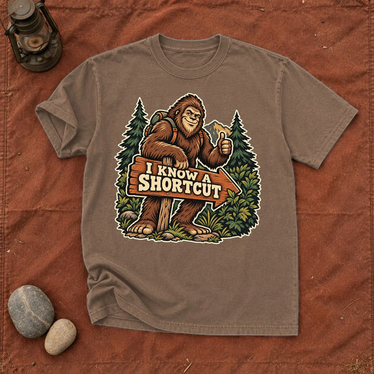 Bigfoot 'I Know A Shortcut' Graphic Tee on Espresso Premium Tee
