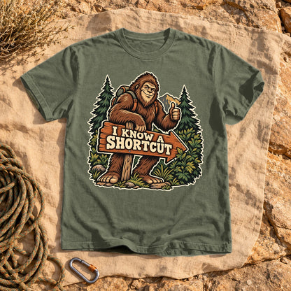 Bigfoot 'I Know A Shortcut' Graphic Tee on Moss Premium Tee
